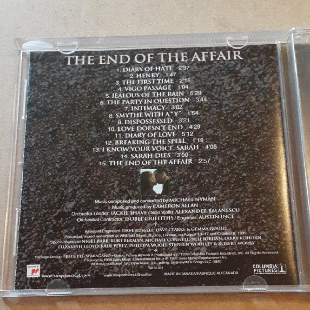 The End of the Affair Soundtrack CD 1999